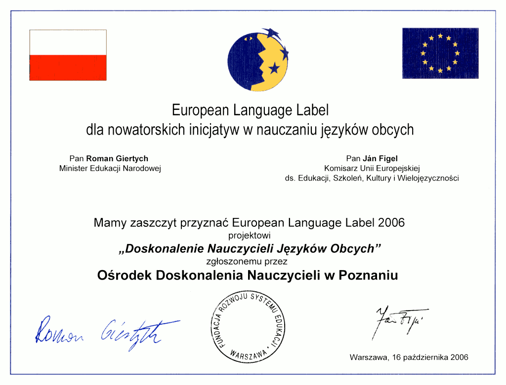 Certyfikat European Language Label